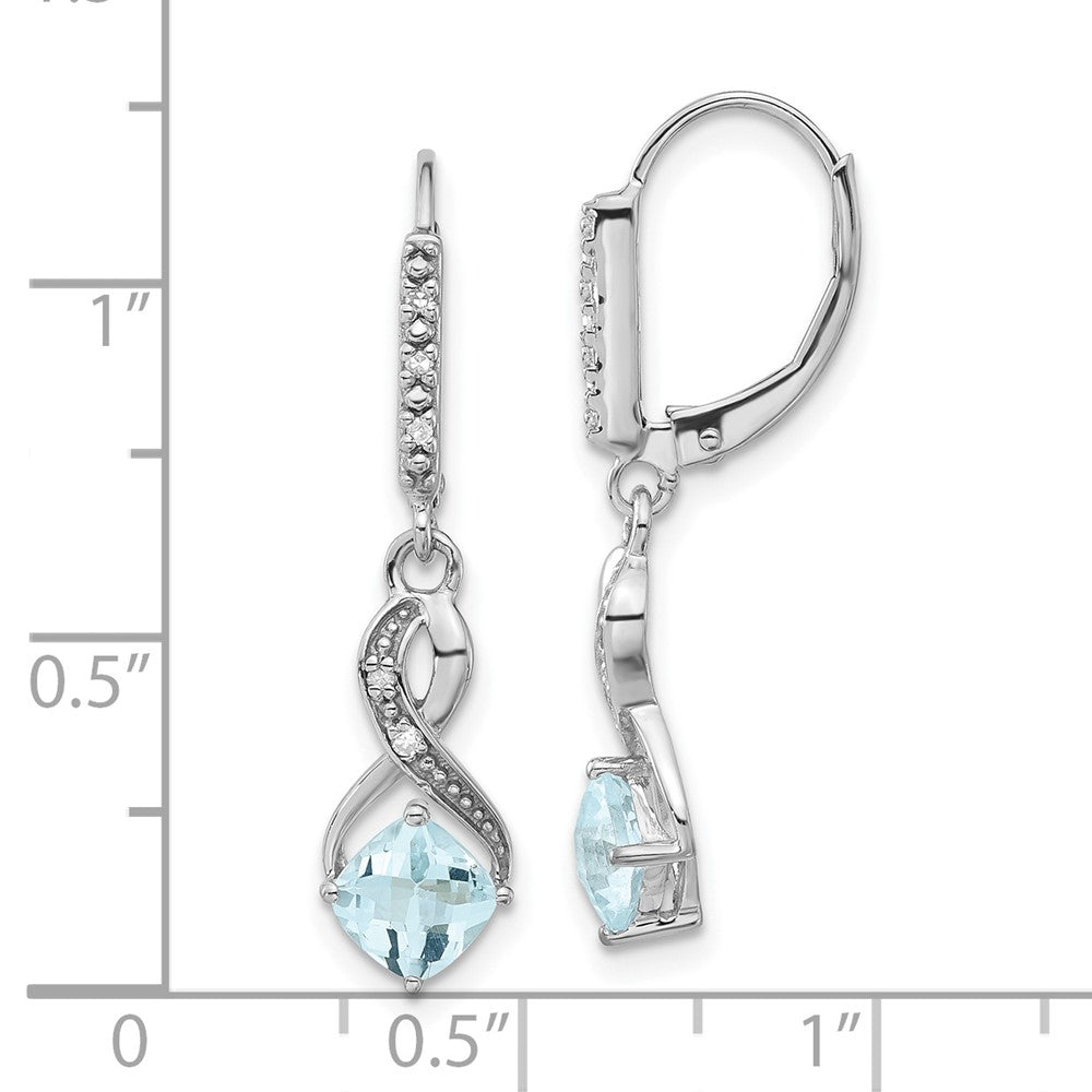 Sterling Silver Aquamarine & Diamond Leverback Dangle Earrings