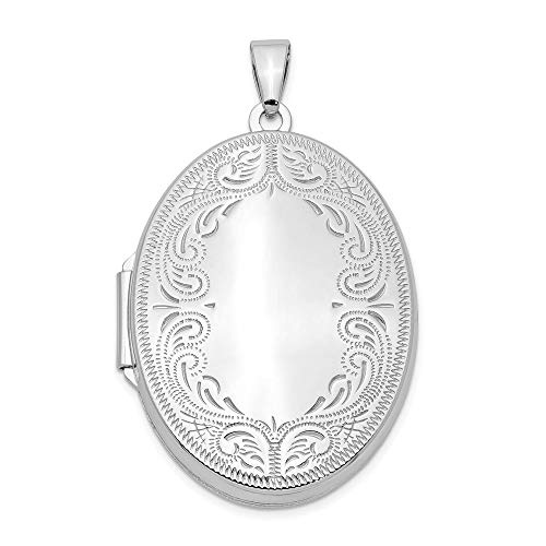 Sterling Silver Rhodium-plated 31mm Oval Scroll Locket