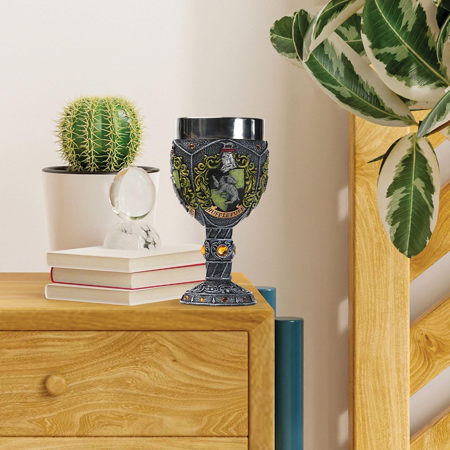 Wizarding World of Harry Potter Hufflepuff Decorative Resin Stainless Steel Goblet 7in H