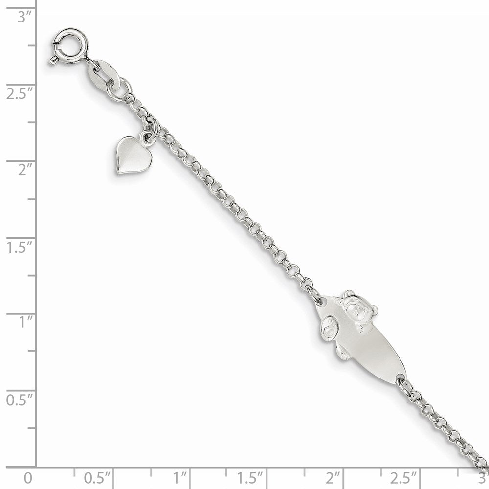 Sterling Silver Polished Childrens Teddy Bear 5in Plus 1in Ext ID Bracelet 5 inches