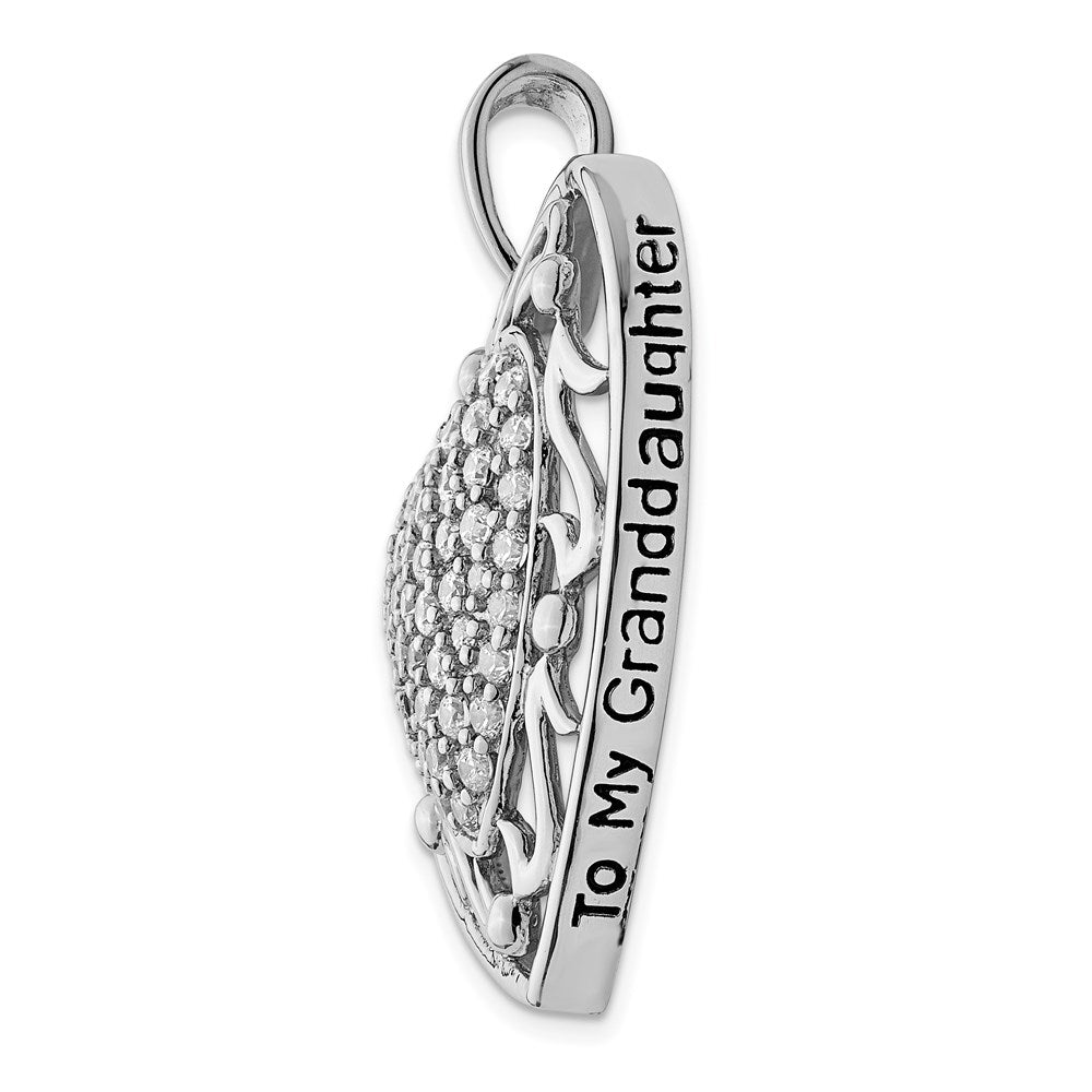 Sentimental Expressions Sterling Silver Rhodium-plated Antiqued CZ To My Granddaughter 18in Heart Necklace 36 Inches