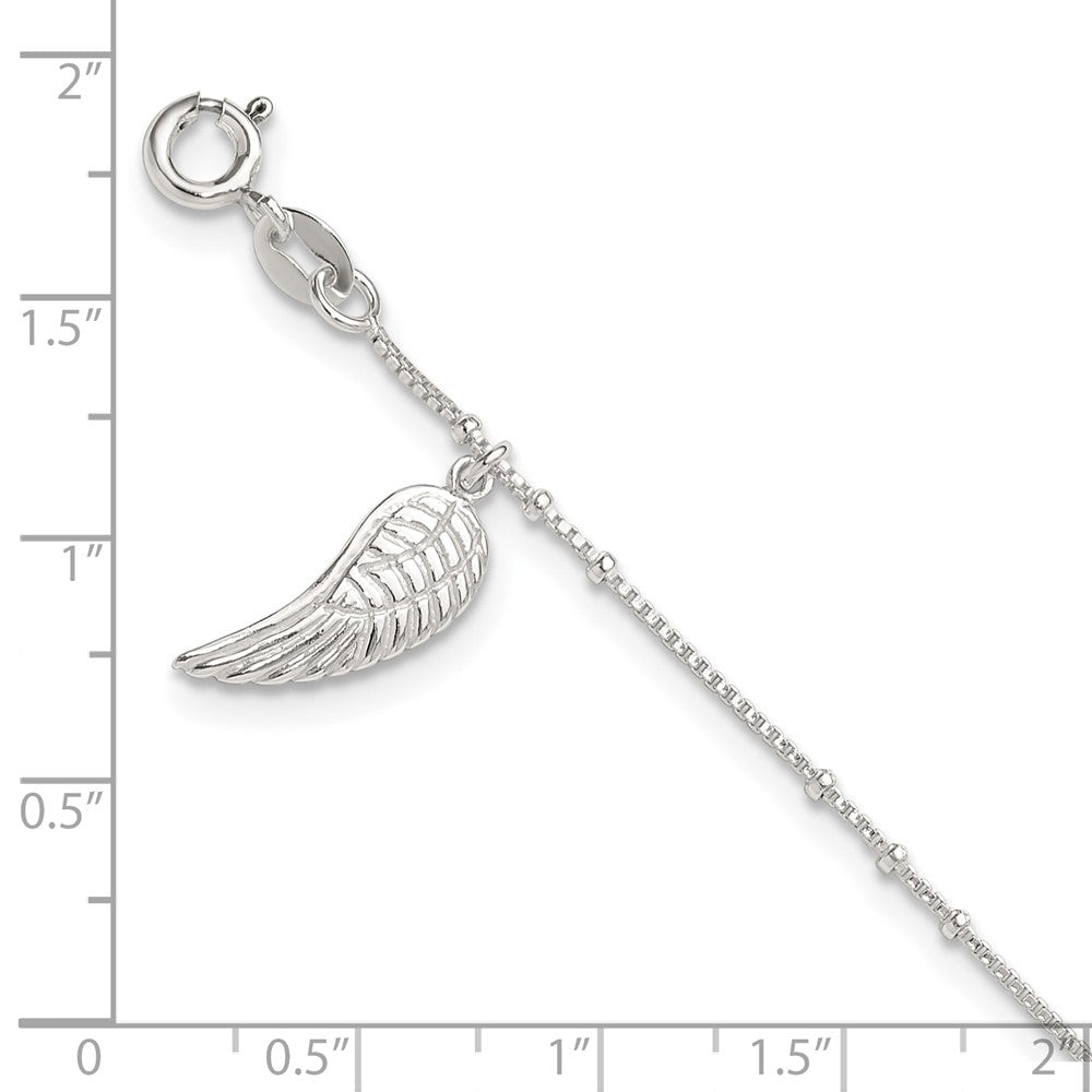 Sterling Silver Polished Wing Dangle 9in Plus 1Ext Anklet 9 inches