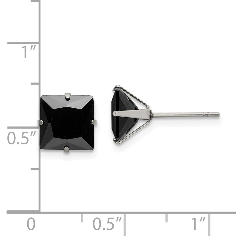 Stainless Steel Polished 8mm Black Square CZ Stud Post Earrings