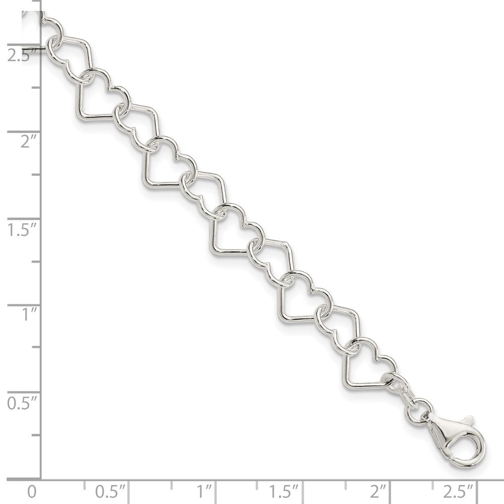 Sterling Silver 7.5inch Polished Fancy Heart Link Bracelet 7.5 inches