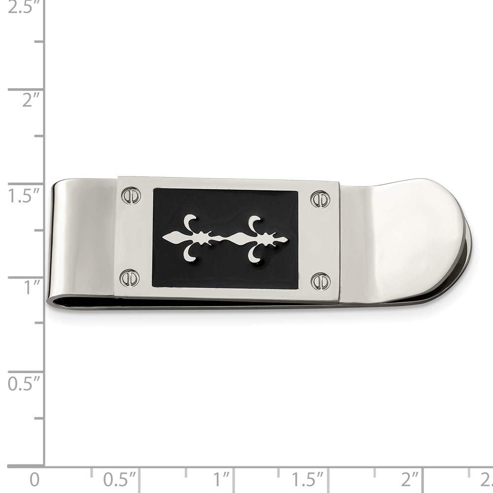 Chisel Stainless Steel Polished Enameled Fleur De Lis Money Clip