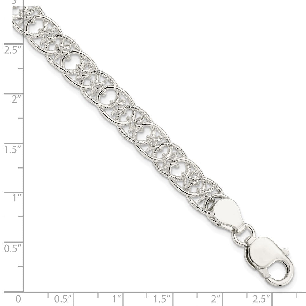 Sterling Silver Polished and Textured Fancy Bracelet 7.5 inches
