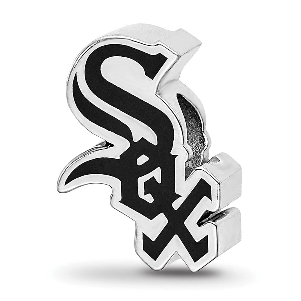Sterling Silver Rhodium-plated MLB LogoArt Chicago White Sox Enameled Bead QSS500WHI