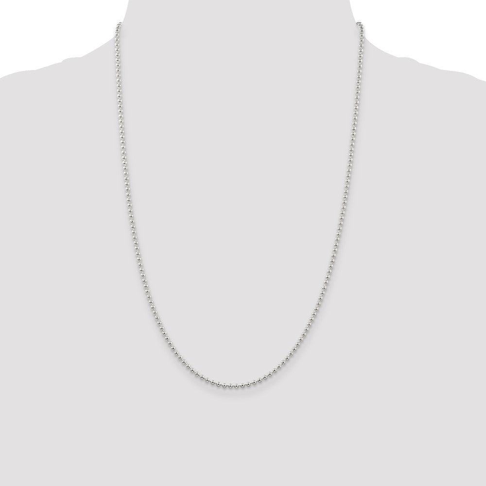 Sterling Silver 2.35mm Beaded Chain 24 Inches