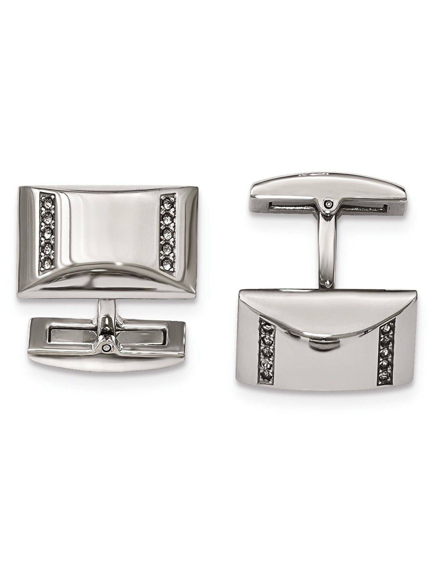 Stainless Steel Polished CZ Rectangle Cuff Links