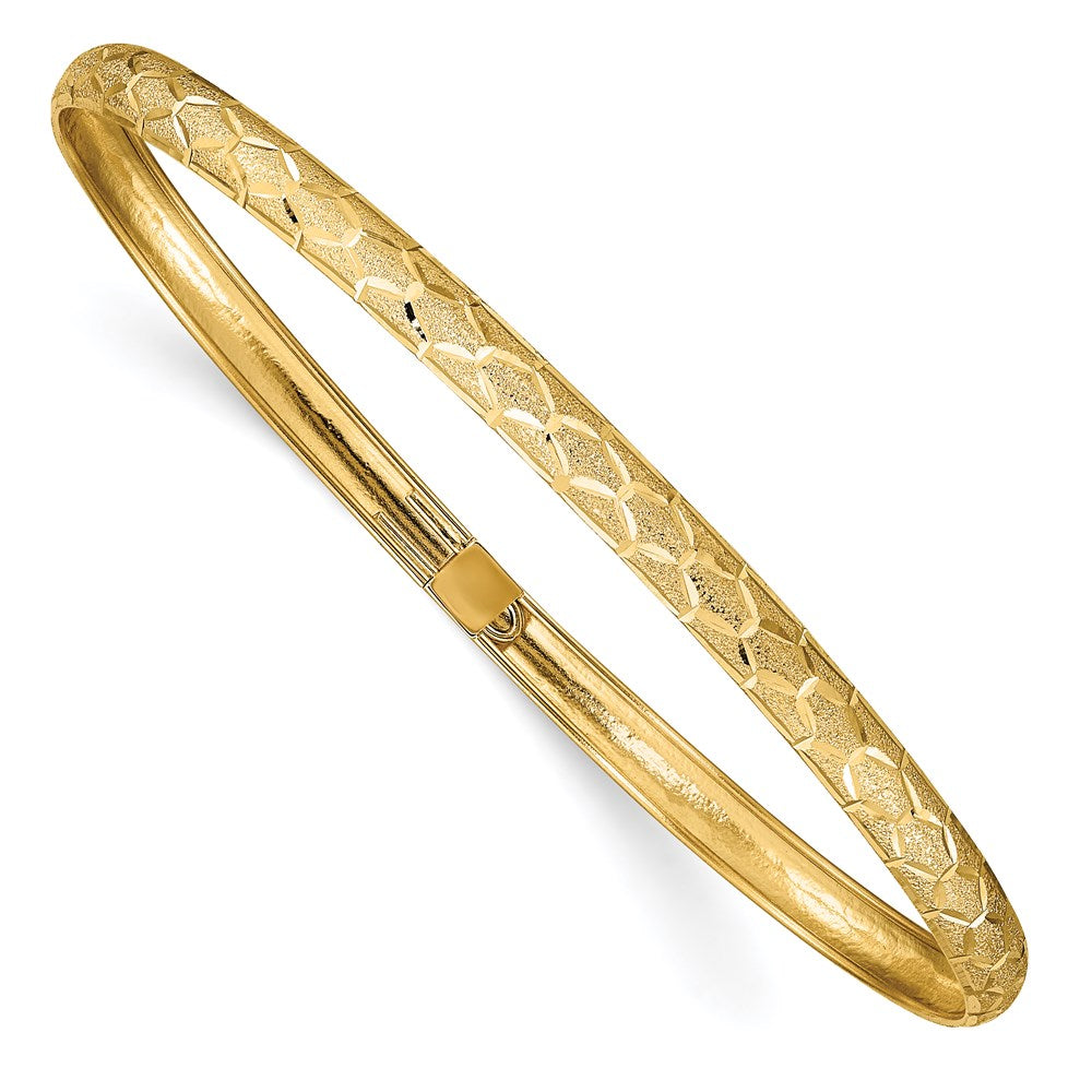 14k Hexagonal Design Diamond-cut Flexible Bangle 7.5 inches