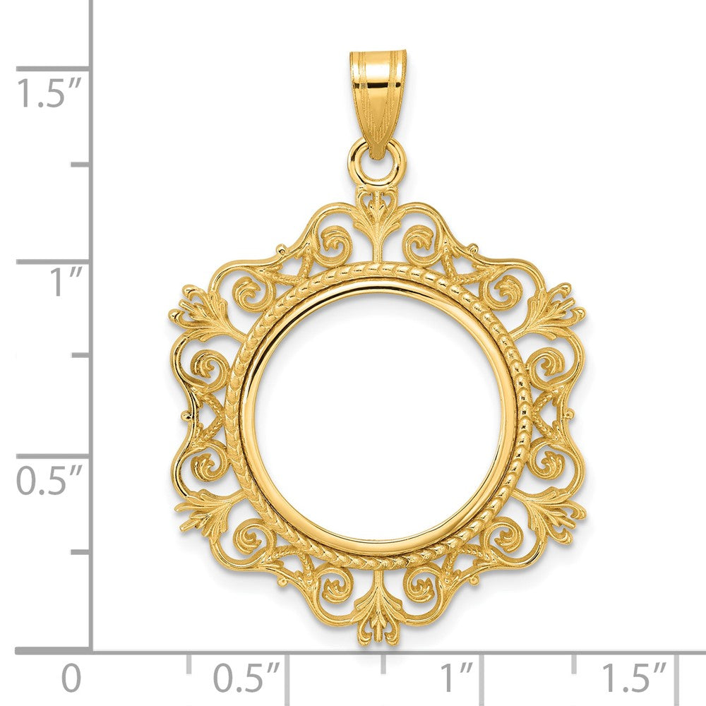 14k Polished Victorian with 18.0mm Prong Coin Bezel Pendant