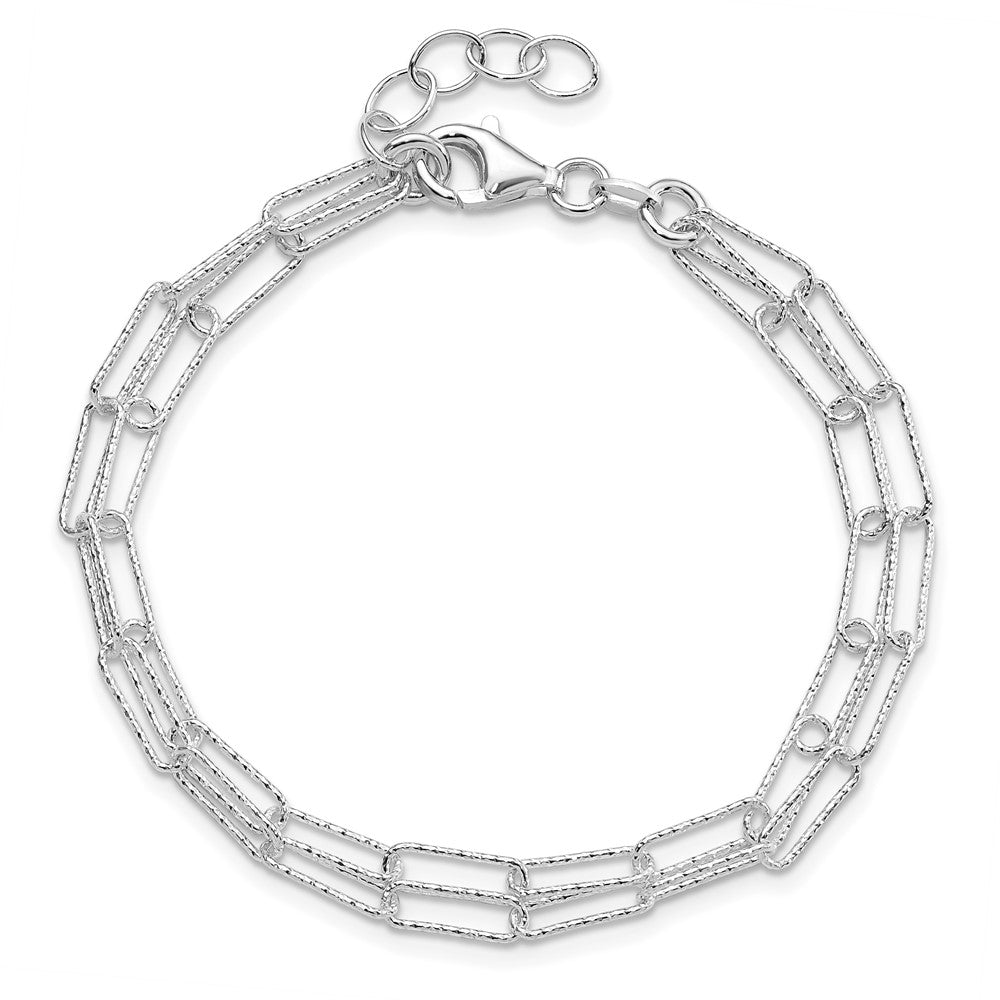 Sterling Silver Rhodium-plated Two D/C Fancy Link w/1 in ext Bracelet 7 inches