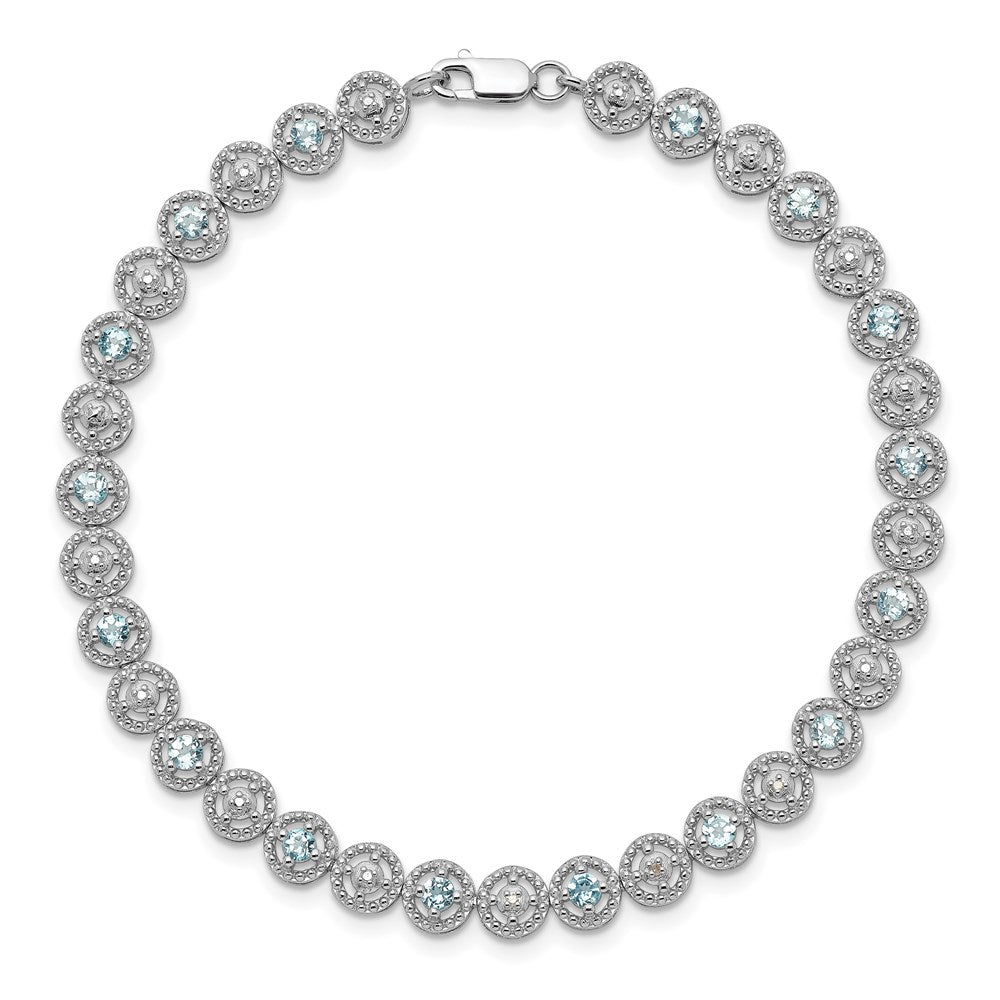 Sterling Silver Rhodium-plated Blue Topaz Diamond Bracelet 7 inches
