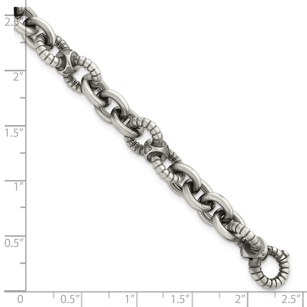Sterling Silver Black Ruthenium-plated Brushed and Textured Fancy Link Mens 8.25 inch Bracelet