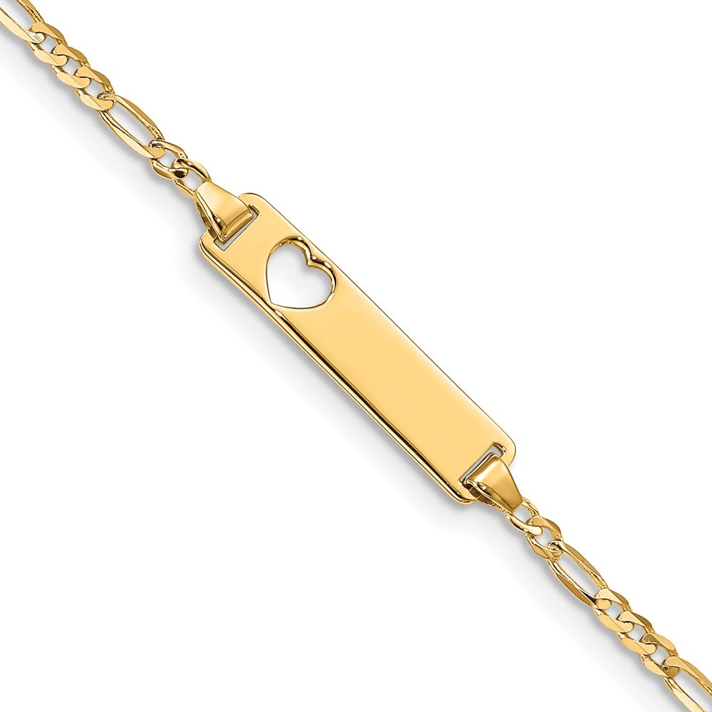 14k Cut-out Heart Figaro Link ID Bracelet 7 inches