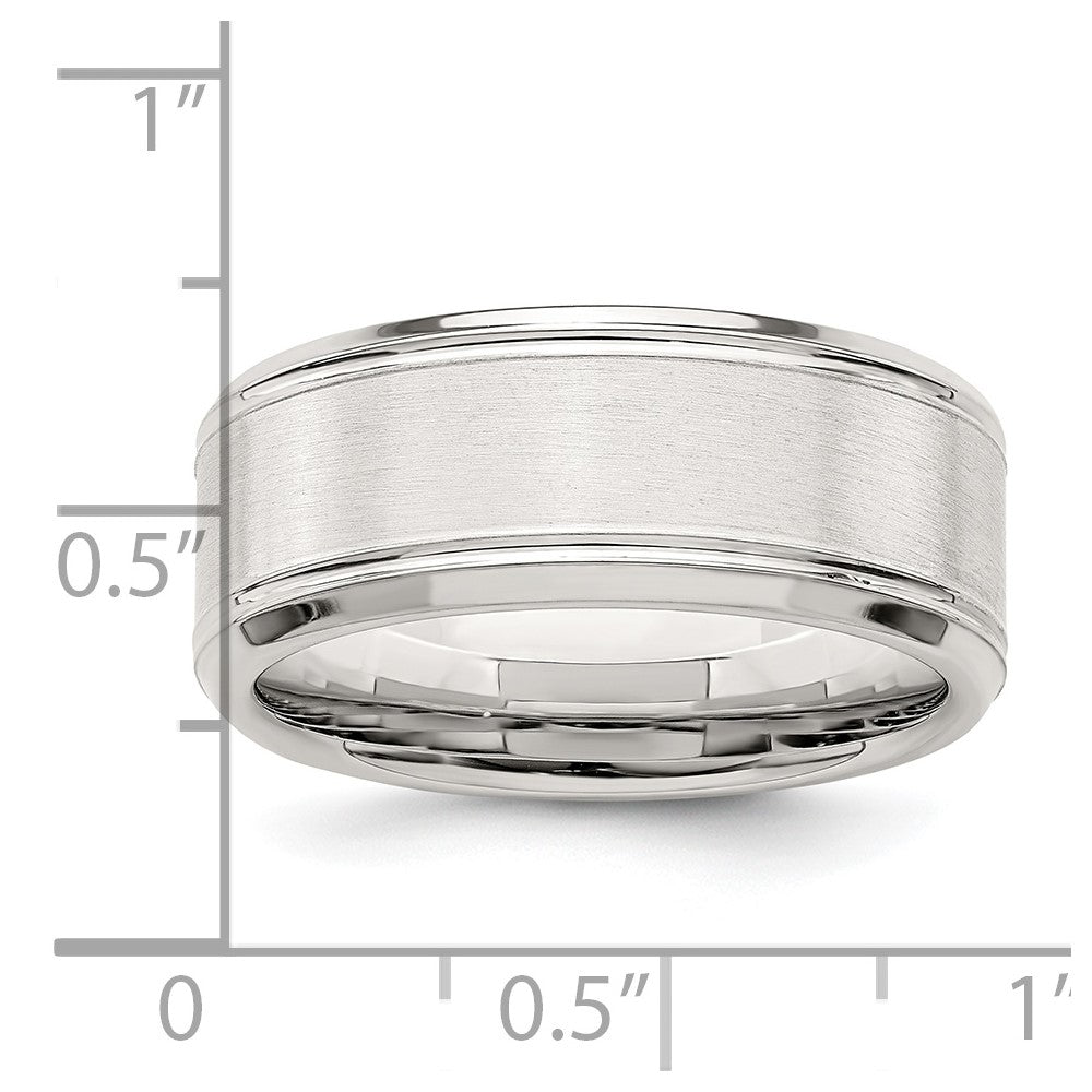 Sterling Silver Rhodium-plated 8mm Brushed Fancy Band Size 11