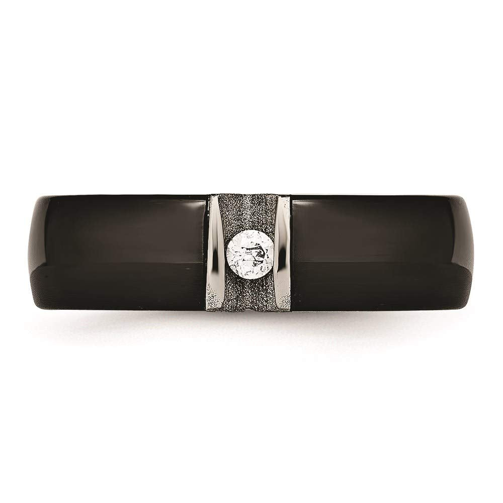 Stainless Steel Polished & Laser Cut Black Ceramic CZ Ring Size - 8