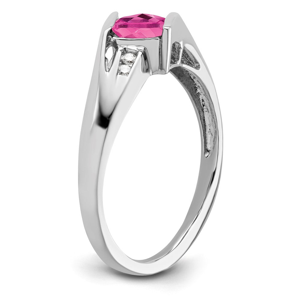 Sterling Silver CR Pink Sapphire & Diamond Ring