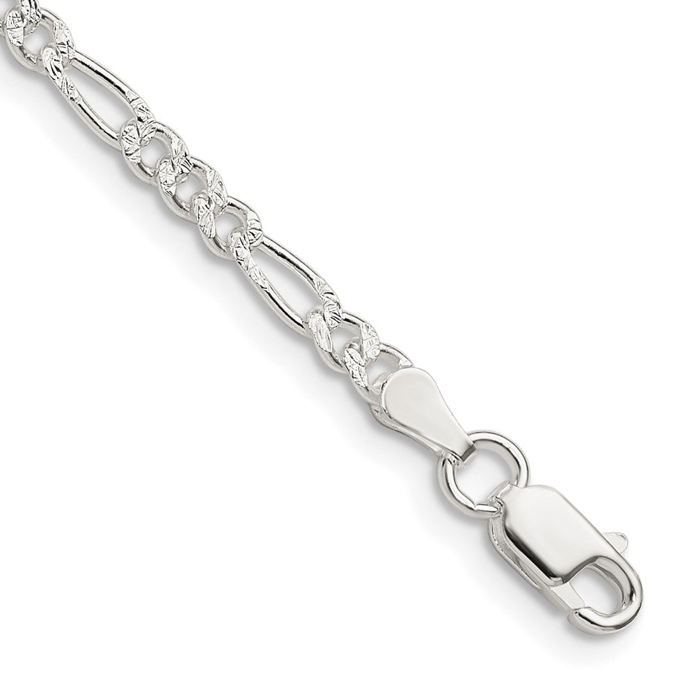 Sterling Silver 3mm Pav‚ Flat Figaro Chain 8 inches