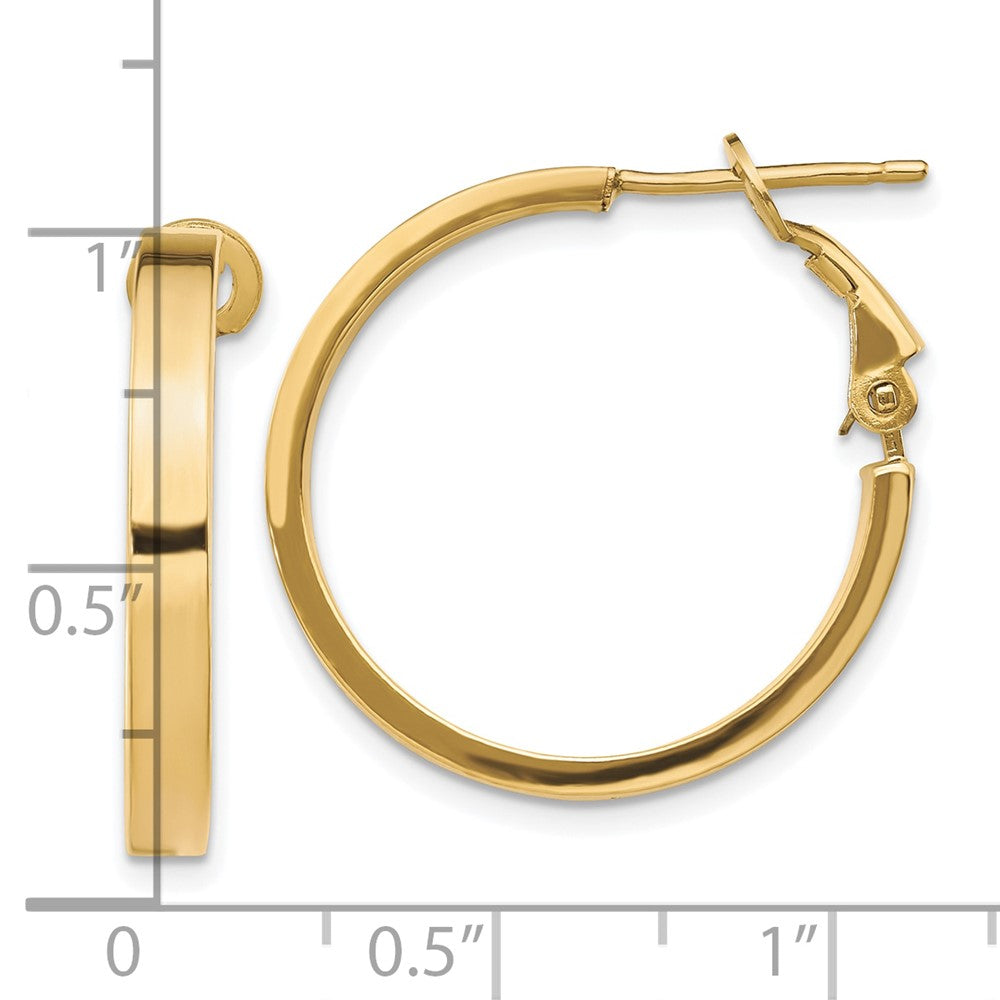 10k 3x20mm Polished Square Tube Round Hoop Earrings