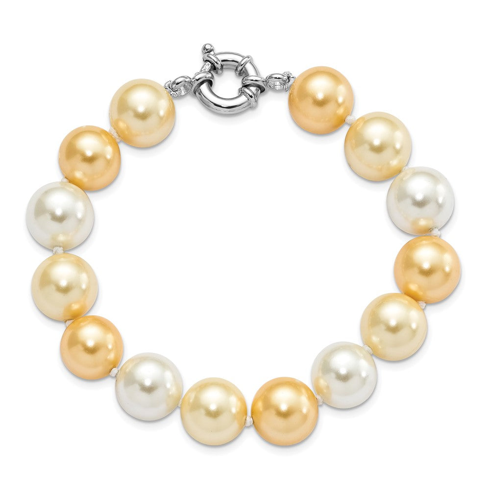 Majestik Sterling Silver Rhodium-plated 12-13mm Yellow and White Imitation Shell Pearl Hand-knotted Bracelet 7.5 inches