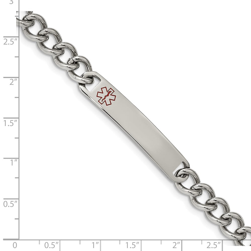 Stainless Steel Polished with Red Enamel 8in Medical ID Bracelet 8 inches