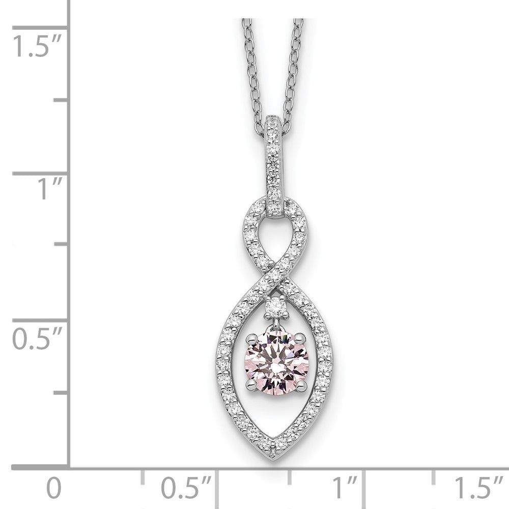 Sterling Silver Pink and Clear CZ FAncy Pendant Necklace