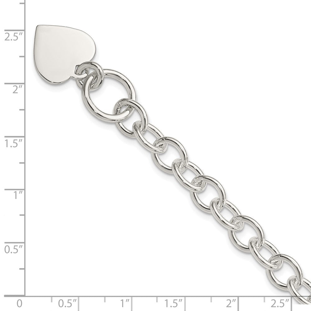 Sterling Silver Engraveable Heart Fancy Link Bracelet 7.5 inches