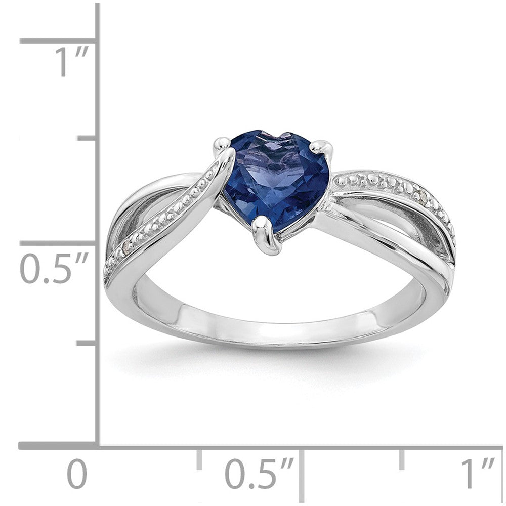 Sterling Silver Heart Shaped CR Sapphire & Diamond Ring