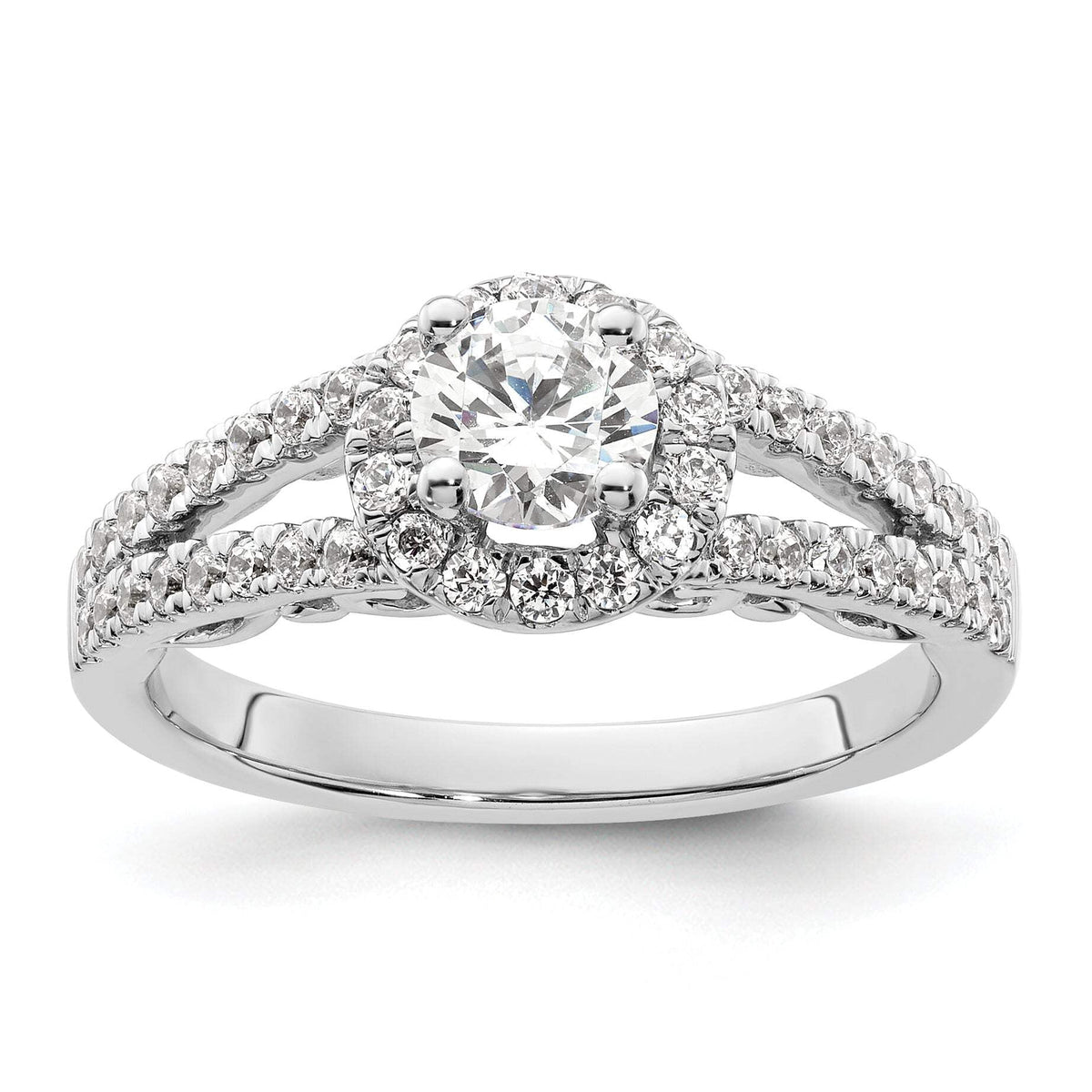 14k White Gold 1 carat Lab Grown Diamond VS/SI+ G+ Complete Round Halo Engagement Ring