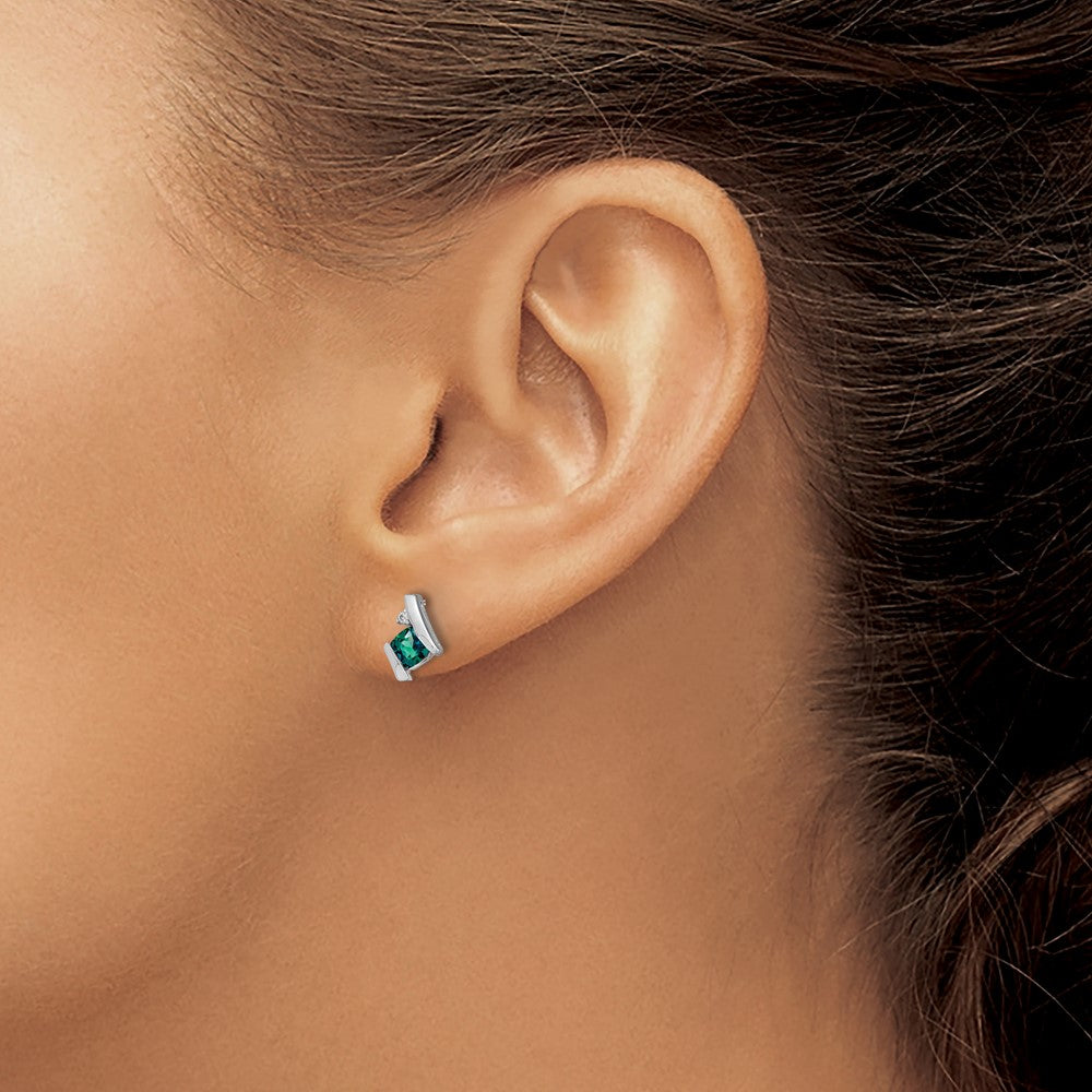 14K White Gold Cushion Cr. Alexandrite and Diamond Earrings