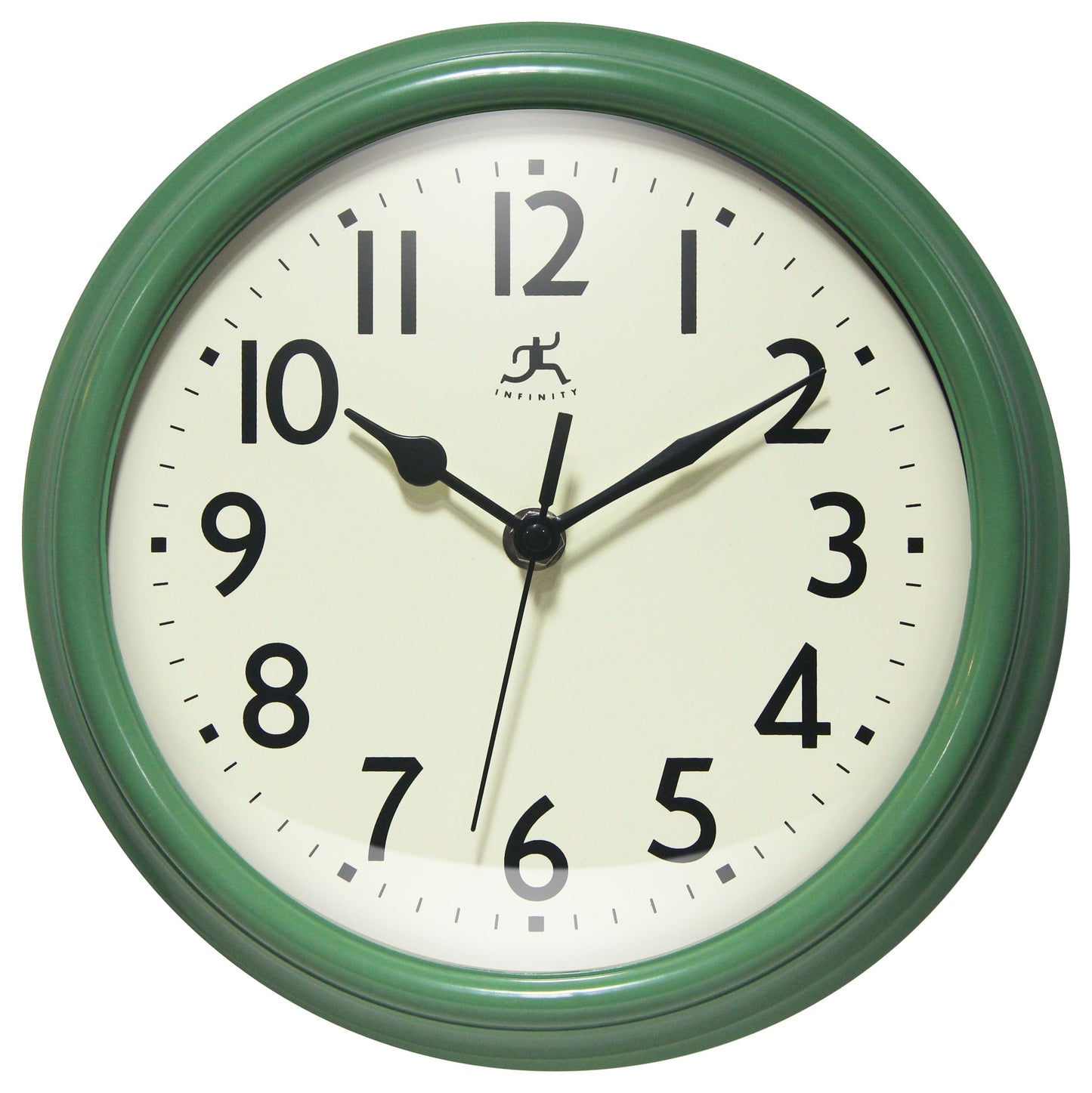 Infinity Instruments Nostalgic Plastic 9.5" Business/Office Indoor Wall Clock with Silent Movement, Green