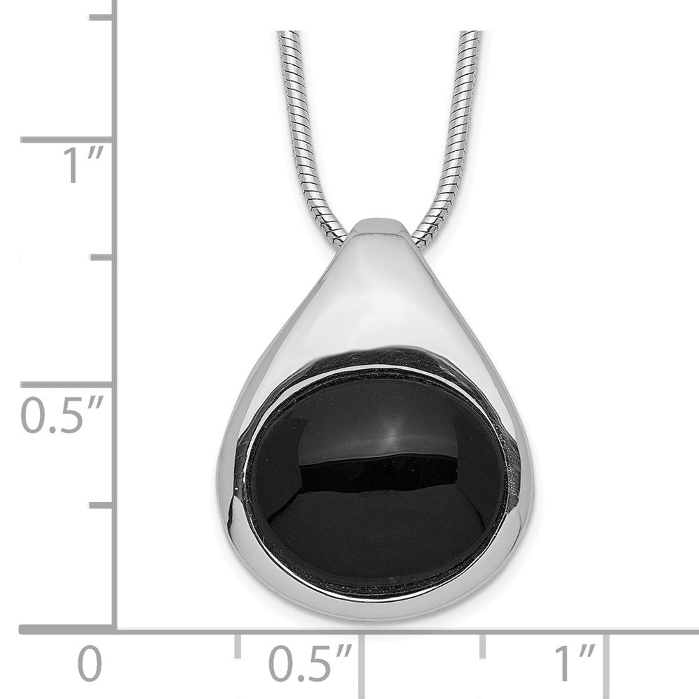 Sterling Silver Rhodium-plated Round Onyx Pendant Necklace 16 Inches