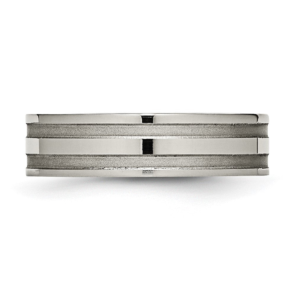 Titanium Brushed and Polished 6mm Grooved Band Size - 7.5