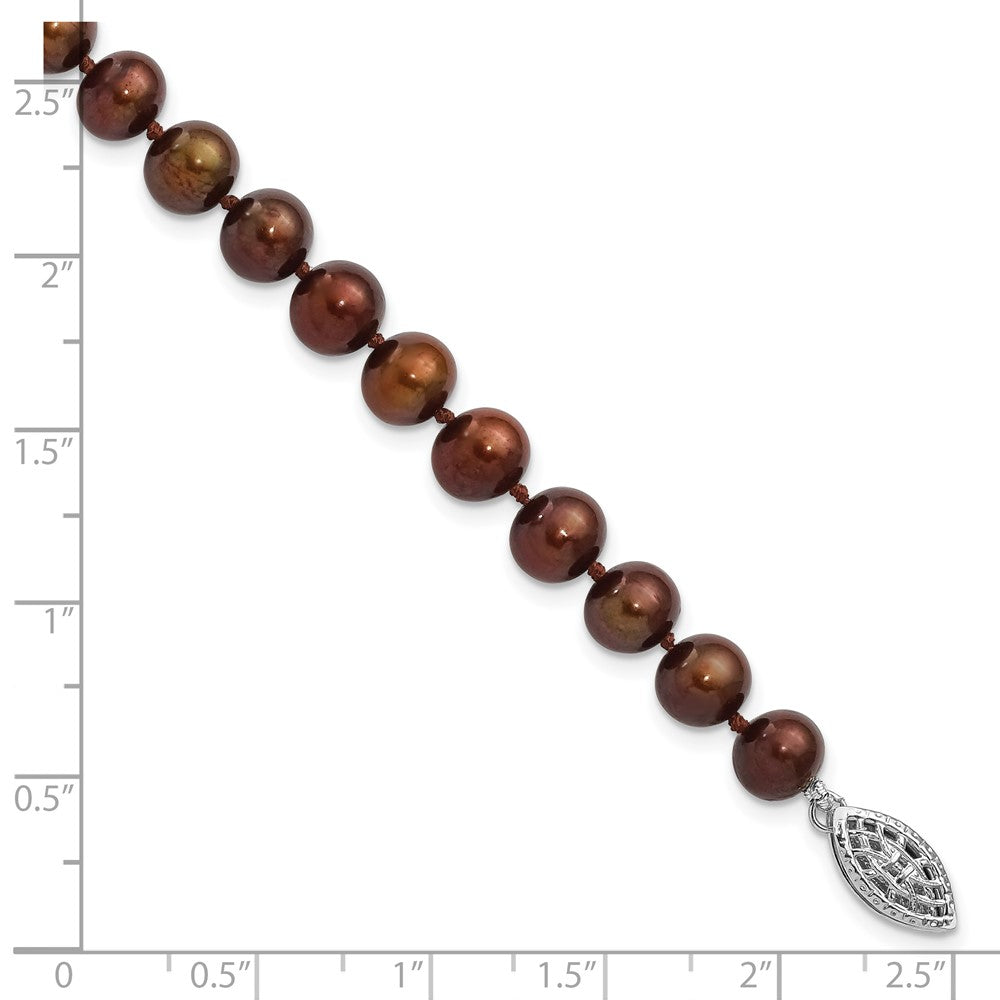 Sterling Silver Rhodium-plated 6-7mm Brown Near-Round Freshwater Cultured Pearl 7.25 inch Bracelet 7.25 inches
