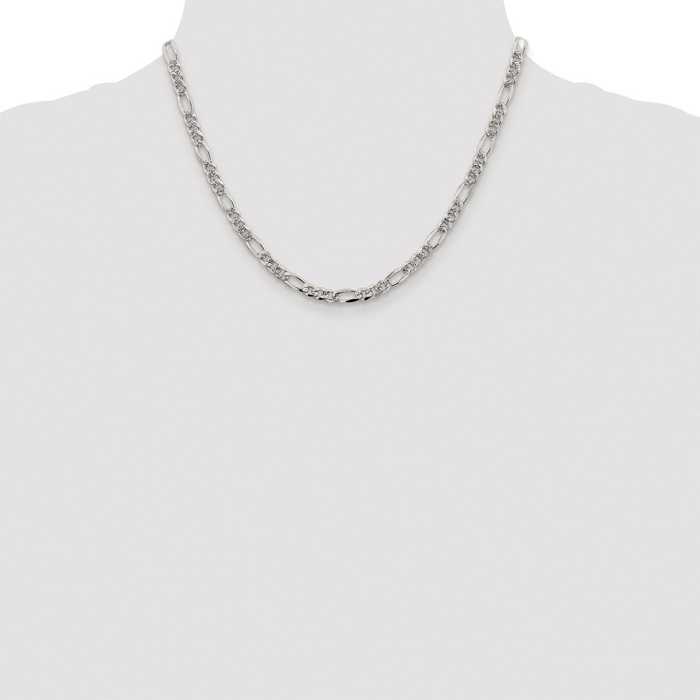 Sterling Silver Rhodium-plated 4.3mm Pav‚ Flat Figaro Chain