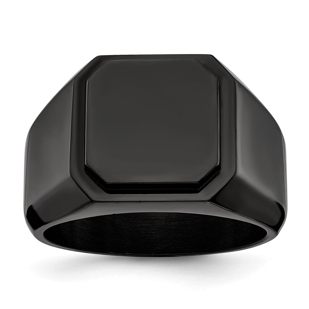Stainless Steel Polished Black IP-plated Signet Ring Size - 9