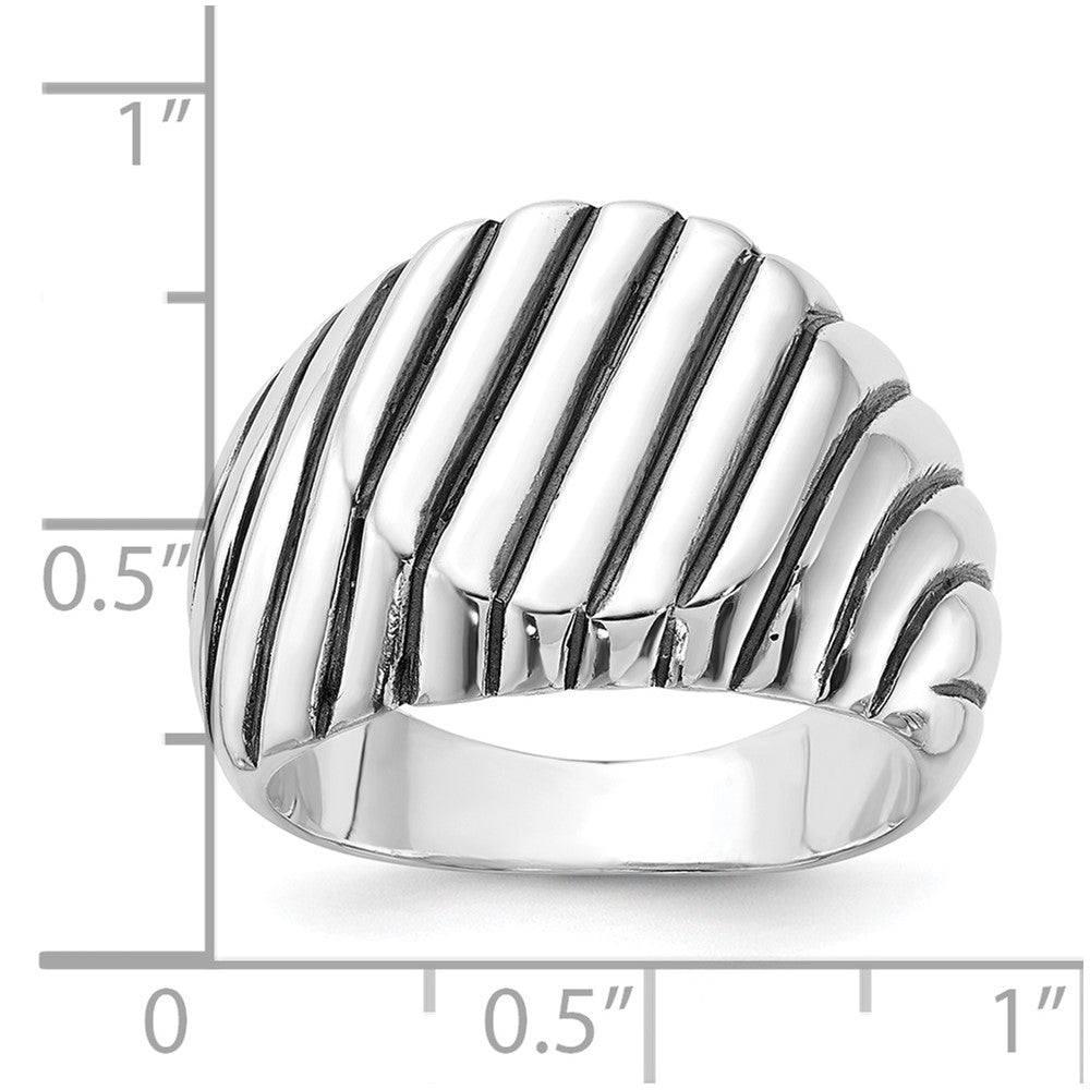 Sterling Silver Polished & Antiqued Grooved Signet Ring