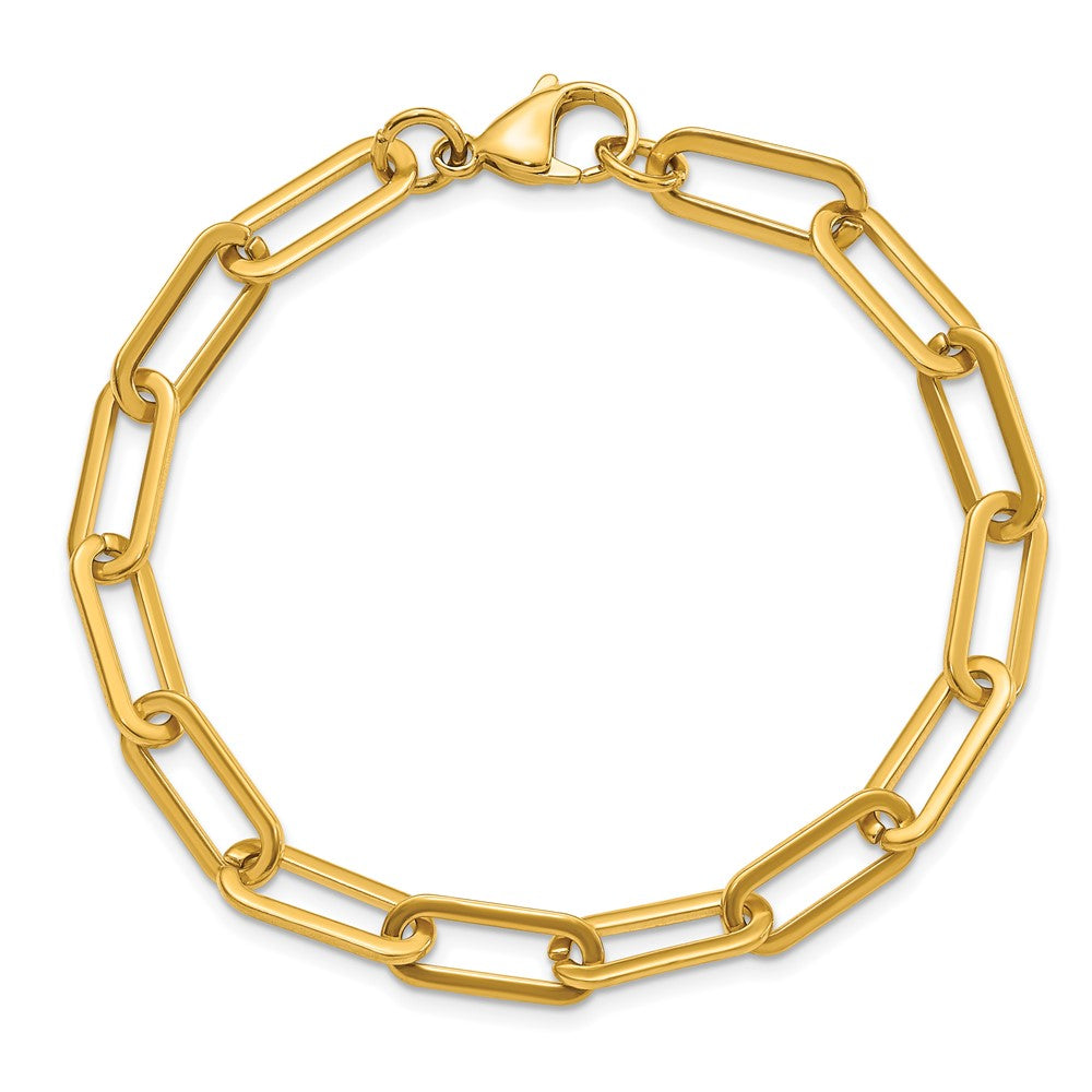 Stainless Steel Polished Yellow IP Open Paperclip Link 7.75in Chain Bracel 7.25 inches