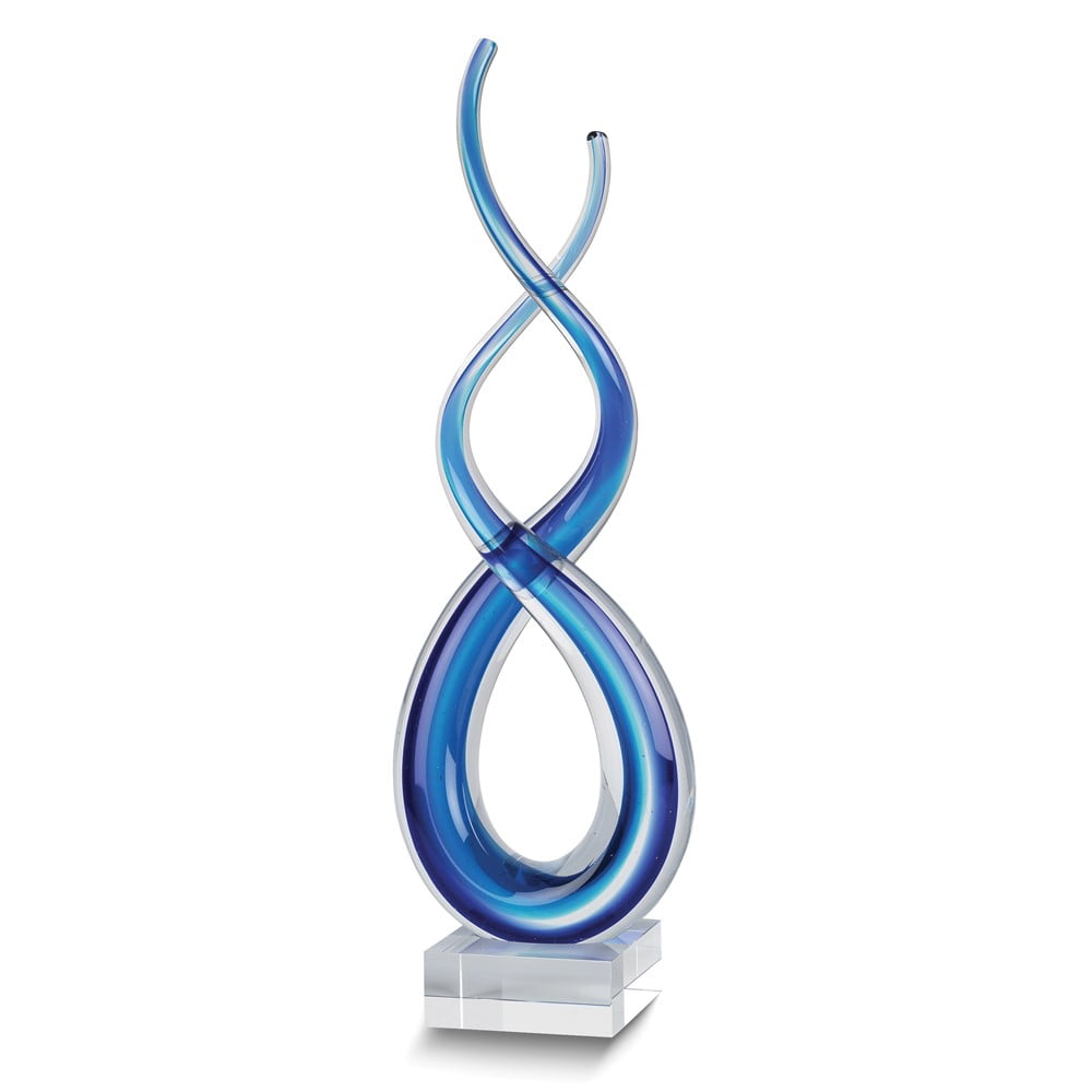 Touch Of The Blues Murano Style Art Glass Centerpiece on Crystal Base H9"