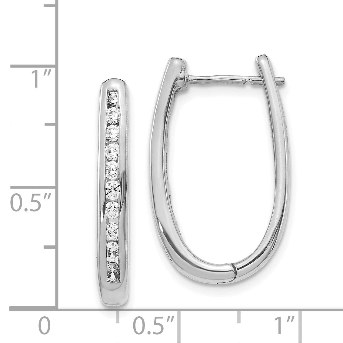 14k White Gold 3/4 carat Diamond Channel-set Oval Hinged Hoop Earrings