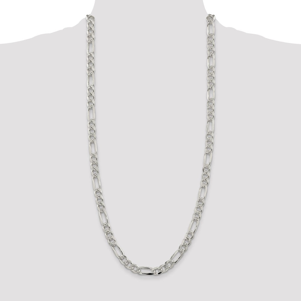 Sterling Silver 8mm Pav‚ Flat Figaro Chain 30 Inches