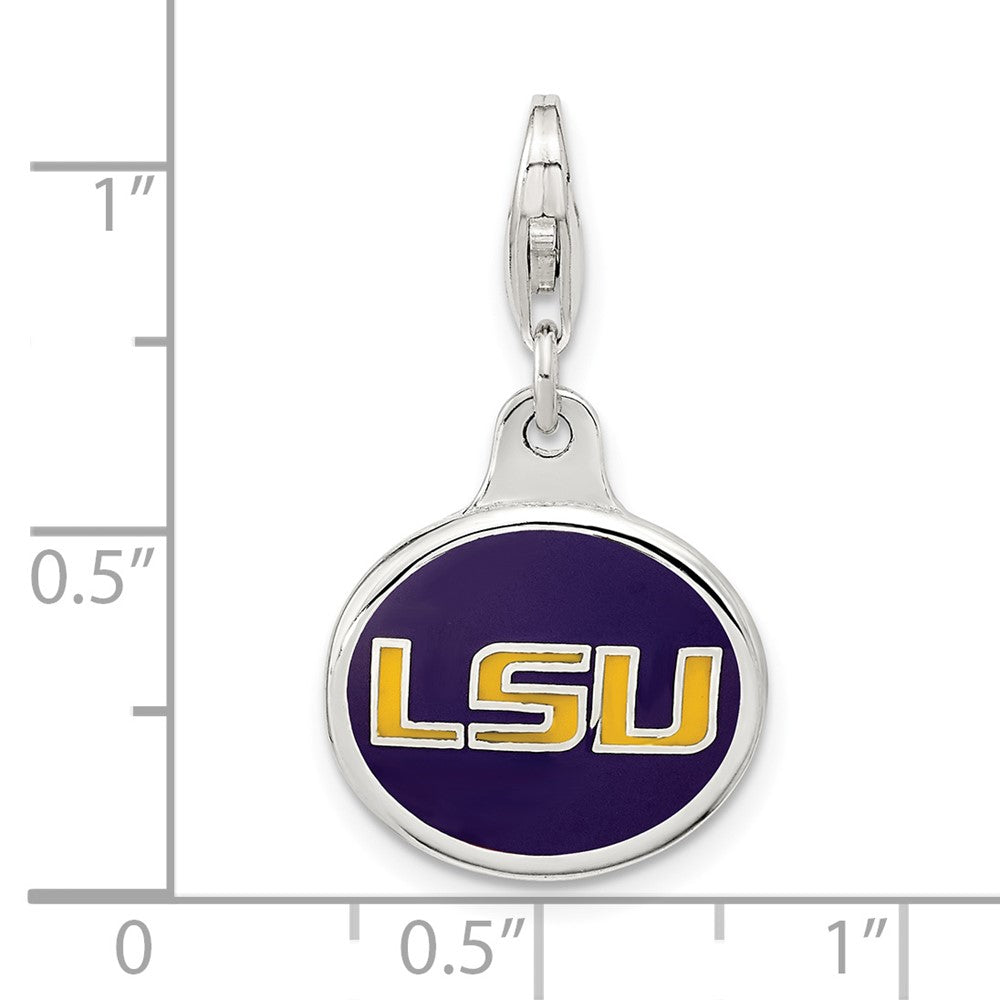 Sterling Silver Rhodium-plated Polished Enameled Louisiana Charm with Fancy Lobster Clasp