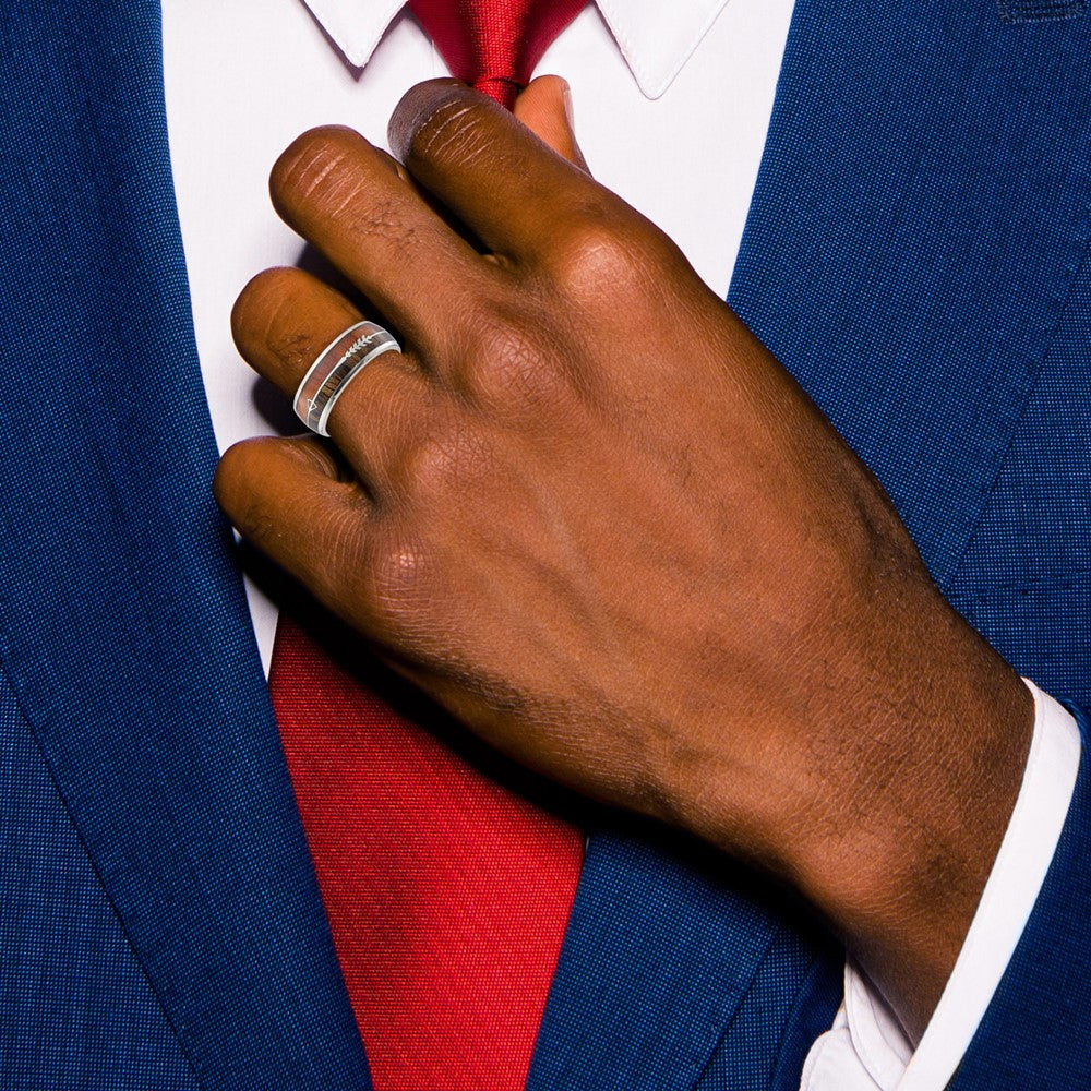 Stainless Steel Polished with Wood Inlay Arrow 8mm Band Size - 12