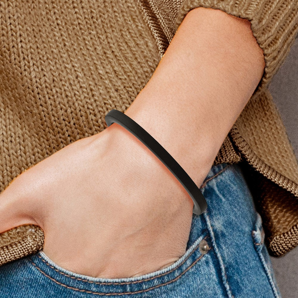 Stainless Steel Polished Black Rubber 8.5in Bracelet 8.5 inches