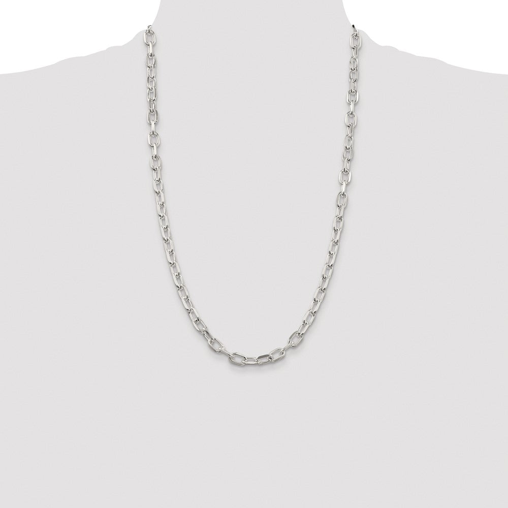 Sterling Silver Rhodium-plated 6.65mm Diamond-cut Long Link Cable Chain