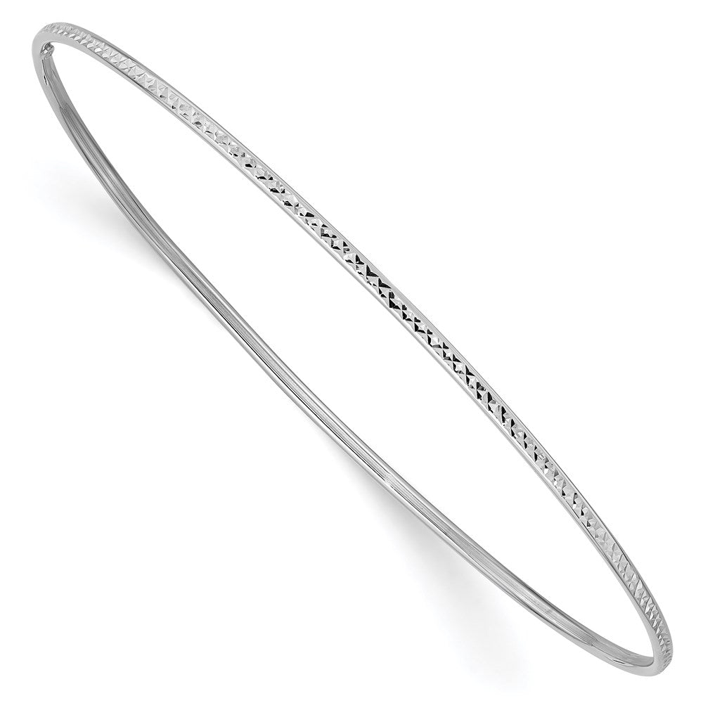 14k 1.5mm White Gold Diamond-Cut Slip-on Bangle Bracelet 8 inches