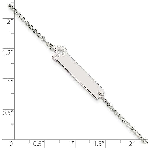 Sterling Silver Polished Cross ID 7in Bracelet