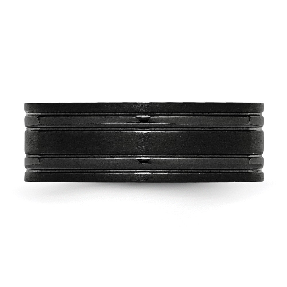 Titanium Brushed and Polished Black IP-plated 8mm Grooved Band Size - 11.5