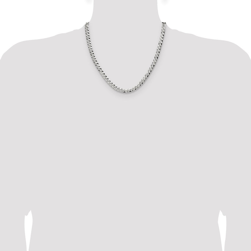 Sterling Silver 5.9mm Flat D/C Pave Curb Chain